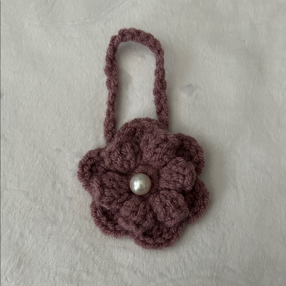 Accessories - Flower bag charm handcrafted/ Crochet Flower with Pearl Accent